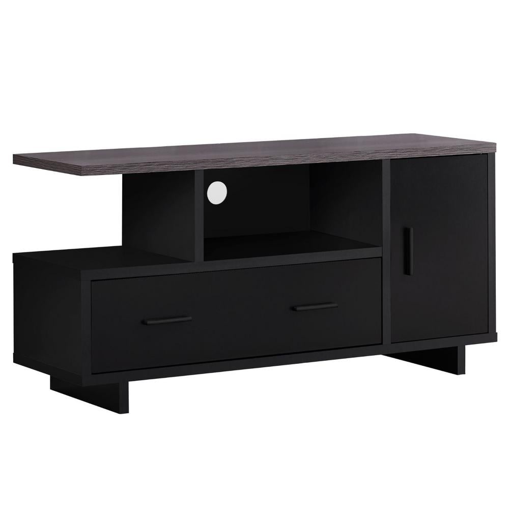 Jasmine 16 in. Black and Grey Particle Board TV Stand with 2 Drawer Fits TVs Up to 43 in -  HomeRoots, 355705