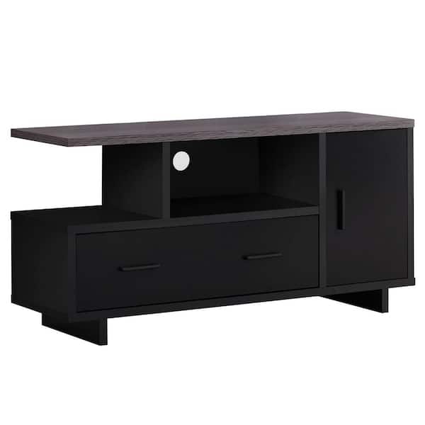 HomeRoots Jasmine 16 in. Black and Grey Particle Board TV Stand with 2 Drawer Fits TVs Up to 43 in.