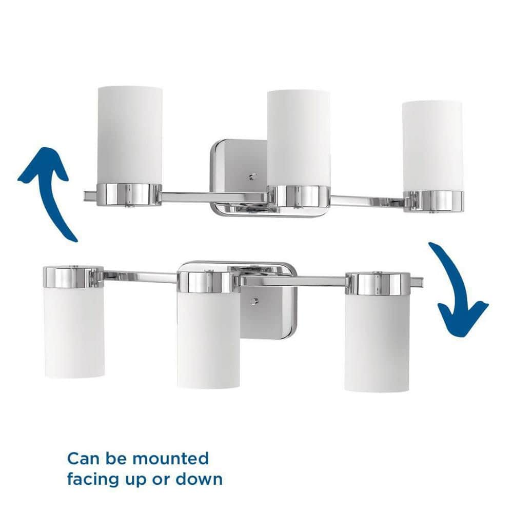 Polished Chrome 3-Light Bath Vanity with Etched White Glass Shades