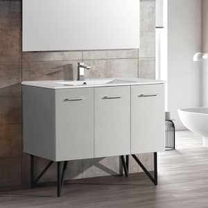 Annecy 48 in. W x 18.32 in. D x 35.44 in. H Bathroom Vanity Side Cabinet in Brushed Grey with White Ceramic Top