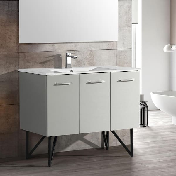 Swiss Madison Annecy 48 in. W x 18.32 in. D x 35.44 in. H Bathroom Vanity Side Cabinet in Brushed Grey with White Ceramic Top