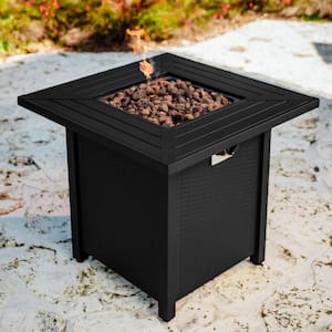 28 in. 50,000 BTU Square Steel Gas Outdoor Patio Fire Pit Table in Black