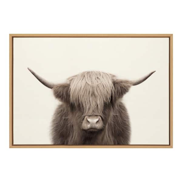 Kate and Laurel Sylvie "Hey Dude Highland Cow Color" by The Creative Bunch Studio Framed Canvas Animal Wall Art 33 in. x 23 in.