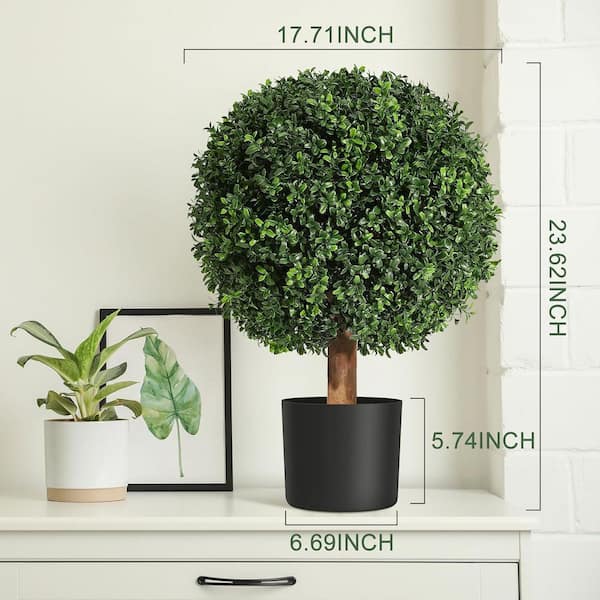 24 in. Artificial Topiary Boxwood Ball Trees, Set of 2 UV