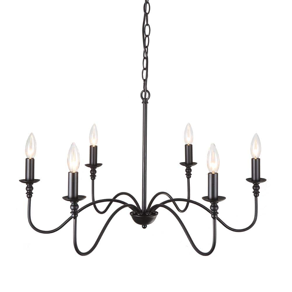 Black Iron 6-Light Adjustable Candle Chandelier