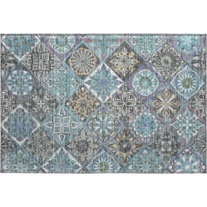 Mayfield Premium Machine Washable Abstract AMF2256 Teal 2 ft. x 3 ft. Accent Rug