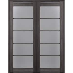 Paola 72 in.x 84 in. Both Active 5-Lite Frosted Glass Gray Oak Finished Wood Composite Double Prehung French Door