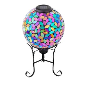 10 in. Diameter Indoor/Outdoor Glass Mosaic Gazing Globe Yard Decoration, Purple Pearlized Petals Design