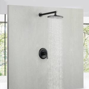 Farr 1-Spray Patterns 9 in. Wall Mount Rain Fixed Shower Head Anti-Microbial Nozzles in Black