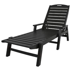 Nautical Black Stackable Plastic Outdoor Patio Chaise Lounge