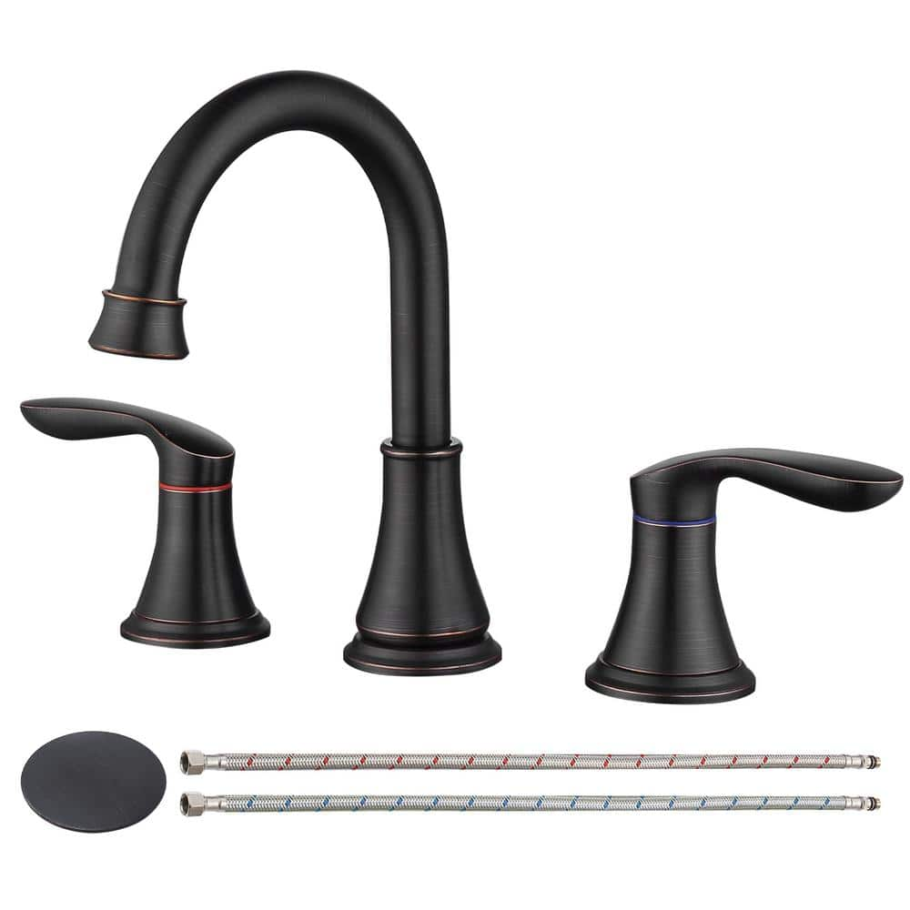 Modern 8 in. Widespread Double Handle 360° Swivel Spout Bathroom Faucet w/Drain Kit Included in Oil Rubbed Bronze -  UPIKER, UP2307BF3008ORB