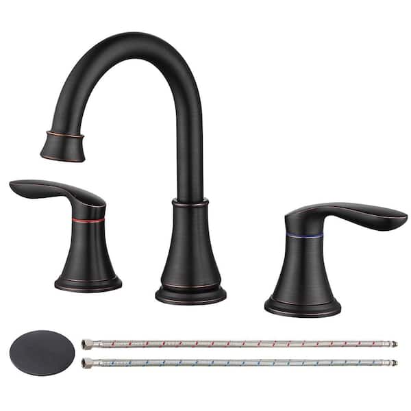 UPIKER Modern 8 in. Widespread Double Handle 360° Swivel Spout Bathroom Faucet w/Drain Kit Included in Oil Rubbed Bronze