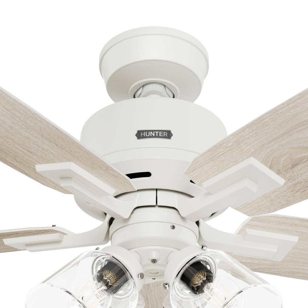 Matte White 44" Ceiling Fan with Light Oak Blades and Remote