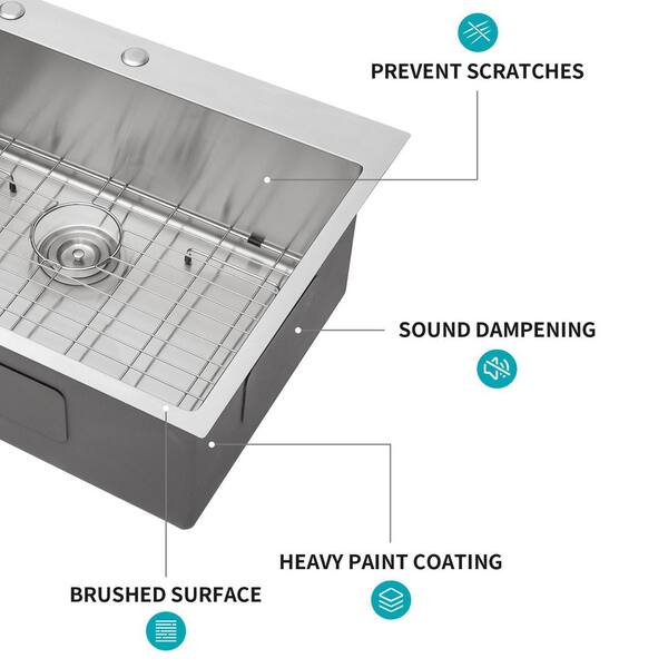 Topmount 28 in. Drop-in Single Bowl 16 Gauge Stainless Steel