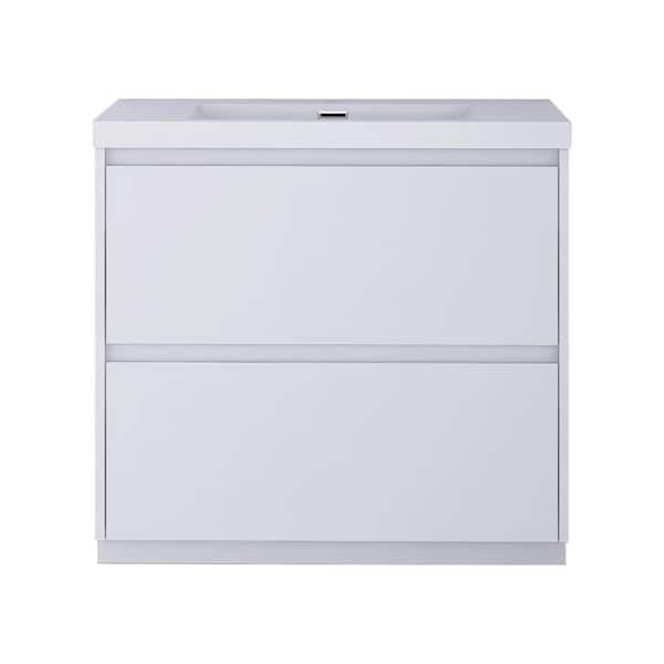 36 in. Freestanding Glossy White Bath Vanity with White Cultured Marble Top Unassembled