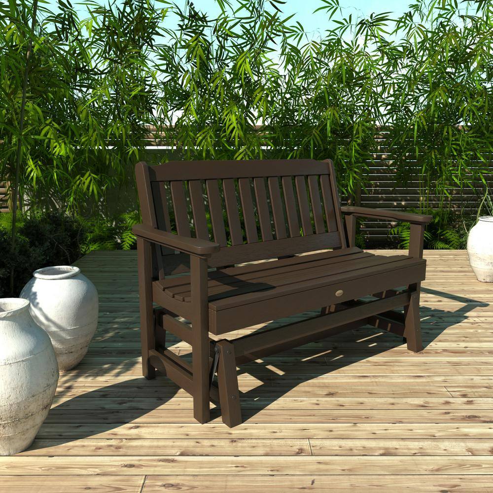 Weathered Acorn Poly Lumber Outdoor Glider Bench