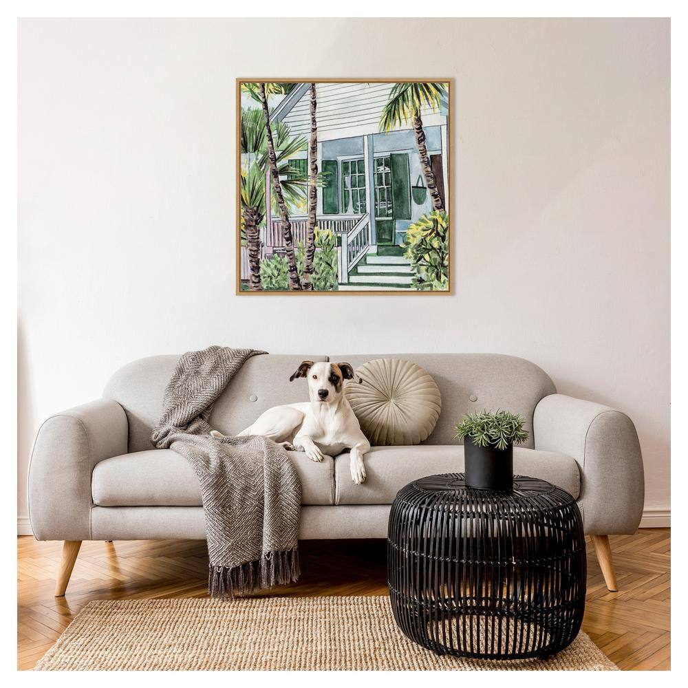 Palm House I Watercolor Print on Canvas with Maple Frame