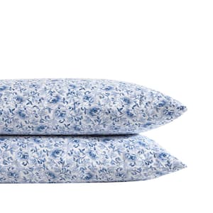 Lorelei 2-Piece Blue Floral Cotton Standard Pillowcases Pair