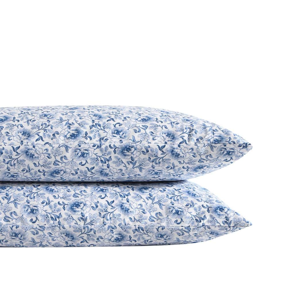 Laura Ashley Lorelei 2 Piece Blue Floral Cotton Standard Pillowcases Pair USHSHC1173619 The Home Depot