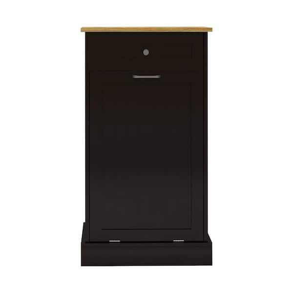 19.69 in. W x 13.78 in. D x 35.43 in. H Black Linen Cabinet, 1-Drawer and 1-Compartment Tilt-Out Trash Cabinet, Kitchen