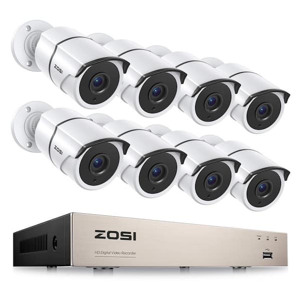 H.265 Plus 8-Channel 3K-Lite DVR Home Security Camera System with 8 Wired 1080P FHD Outdoor Bullet Audio Cameras White