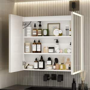 31.5 in. W x 27.6 in. H Rectangular Surface Mount Bathroom Medicine Cabinet with Mirror, Anti-fog, 3-Color LED Lights