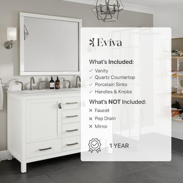 Eviva Aberdeen 48 in. W x 22 in. D x 34 in. H Double Bath Vanity in White with White Carrara Marble Top with White Sinks