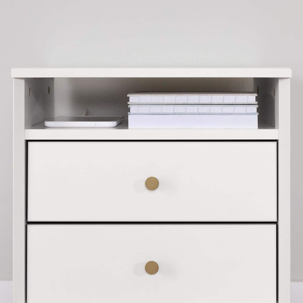 Dylane Mid-Century Glam 2-Drawer Nightstand in Pure White