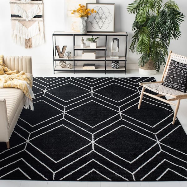Adirondack 10 ft. x 14 ft. Black/Ivory Geometric Area Rug