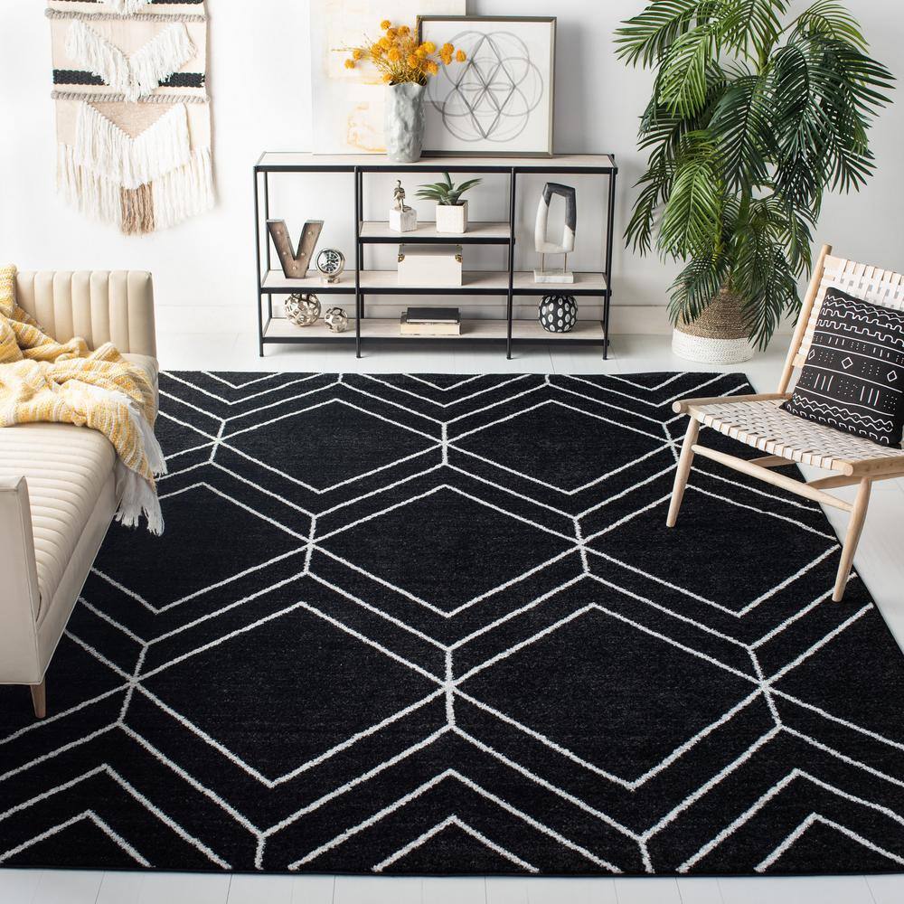 Adirondack Black and Ivory Geometric Square Area Rug