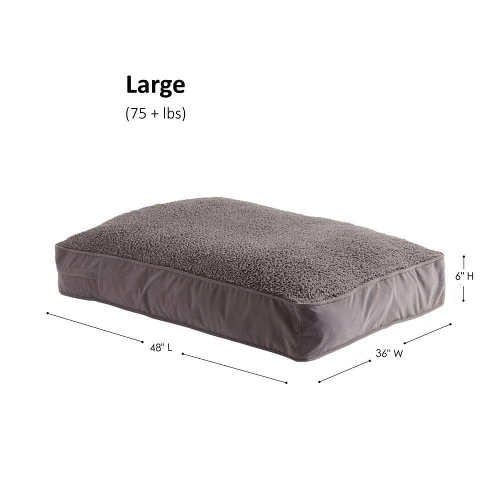 Large Gray Sherpa Rectangle Pillow Dog Bed