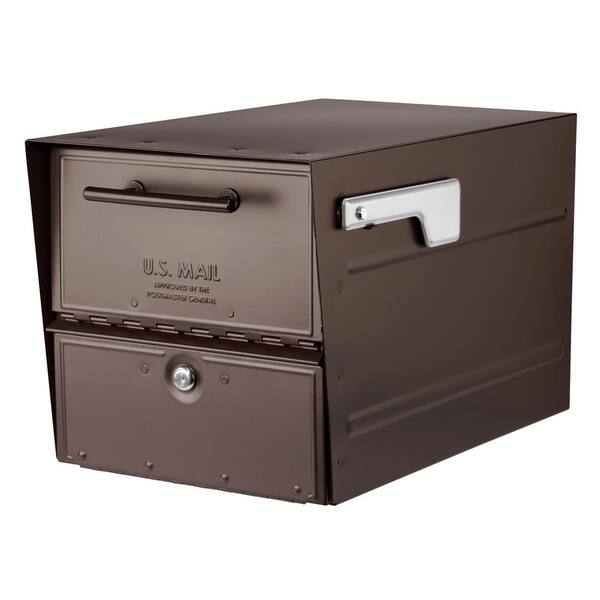 Architectural Mailboxes Oasis Eclipse Rubbed Bronze Post Mount Locking Parcel Mailbox with Silver Flag