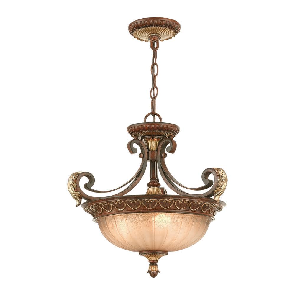 Villa Verona Rustic Art Glass 3-Light Pendant in Bronze and Gold