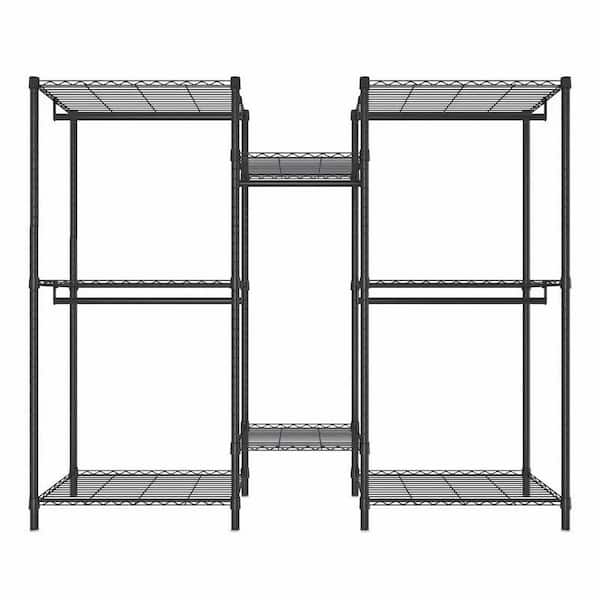 Heavy Duty Garment Rack with 8 Adjustable Shelves & 5 Rails, Freestanding Organizer, Black-Coat Rack Without Hooks