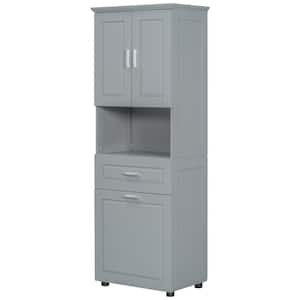 Gray 69.92 in. Accent Storage Cabinet with Tilt-Out Laundry Hamper and Upper Storage Cabinet