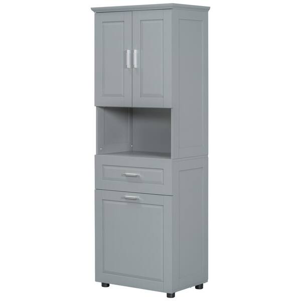 Polibi Gray 69.92 in. Accent Storage Cabinet with Tilt-Out Laundry Hamper and Upper Storage Cabinet