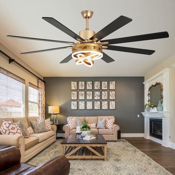 72 in. Modern Indoor Gold DIY Shade Dimmable LED Ceiling Fan with Light and Remote