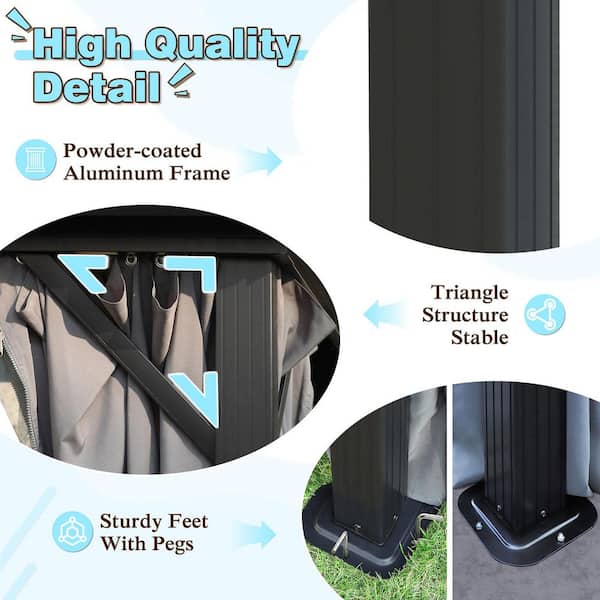 12 ft. W x 10 ft. D Aluminum Double Hardtop Gazebo with Galvanized Steel Roof and Netting