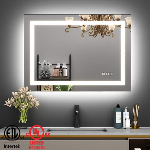 24 in. W x 40 in. H Rectangular Frameless Wall Mount Bathroom Vanity Mirror  with Anti-Fog Dimmable Lights in Transparent HL-W1083142297 - The Home Depot