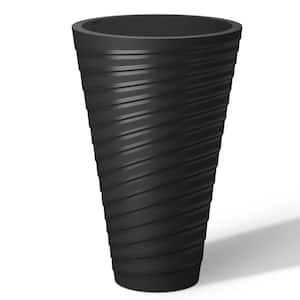 23 in. High Large Spiral Black Plastic Round Planter / Pot with Drainage Holes (Set of 2)