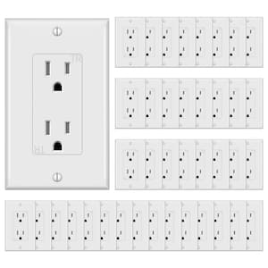 15A/125-Volt Tamper-Resistant Decorator Receptacle Outlet with Wall Plate, Self-Grounding, 2-Pole in White (40-Pack)
