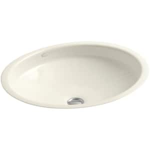 Canvas Undercounter Cast Iron Sink Basin in Biscuit with Overflow Drain
