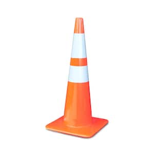 28 in. Orange Reflective Molded PVC Traffic Safety Cone with Durable Base
