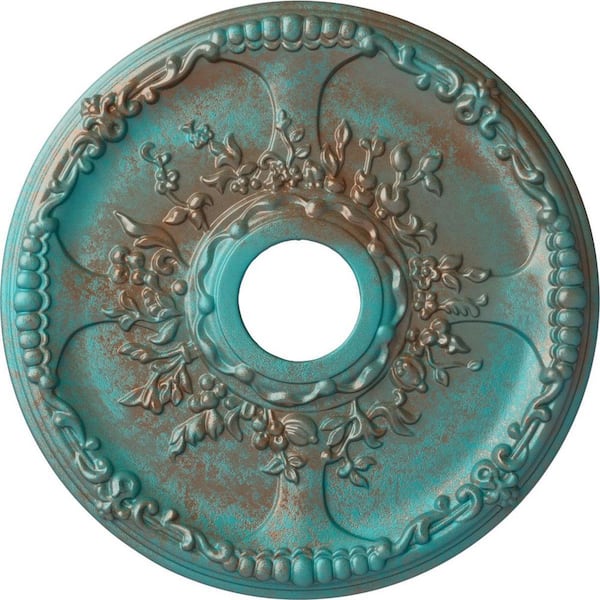 Ekena Millwork 1-3/8 in. x 18 in. x 18 in. Polyurethane Antioch Ceiling Medallion, Copper Green Patina