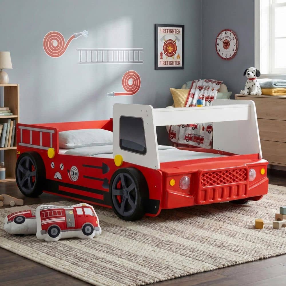 Furniture of America Mitta Red Fire Truck Youth Twin Bed With