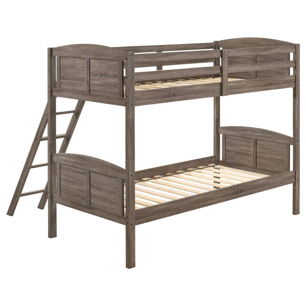 Rustic Twin Over Twin Brown Wood Bunk Bed with Ladder