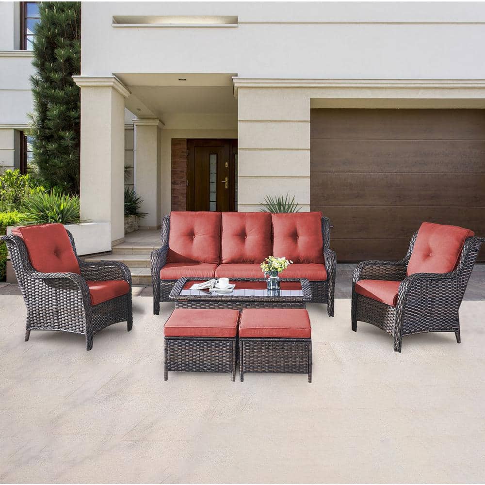 Carolina Brown 6-Piece Patio Conversation Set with Red Cushions price history on PriceWatchPro