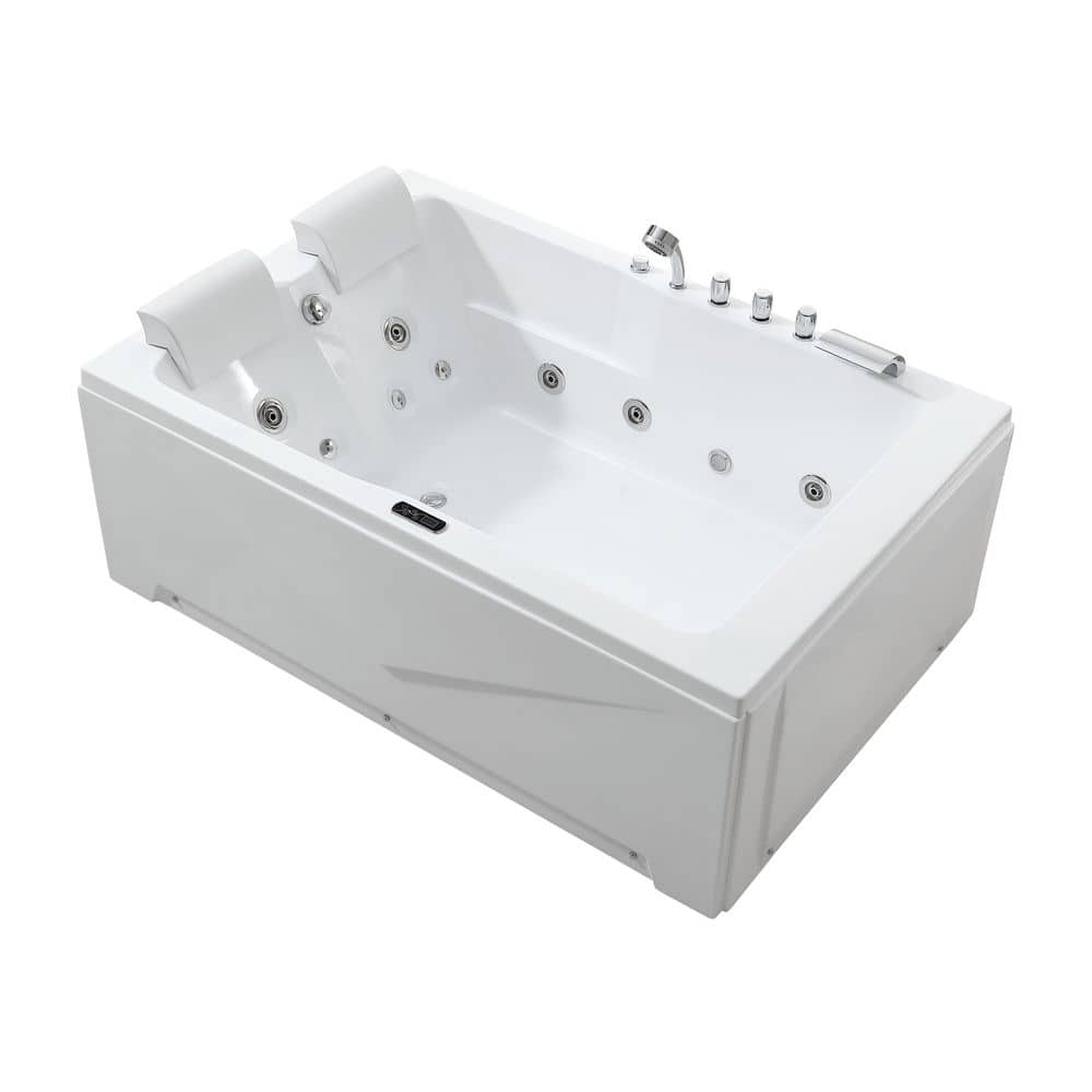 イワヒバ Modern Whirlpool Spa Tub | Empava 71JT351-BK with Matte Black Fixtures