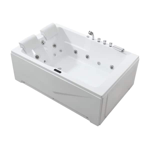 71 in. x 47 in. Alcove Whirlpool Bathtub Hydrotherapy Jetted SPA Bath with Left Drain Chrome-finished Tub filler-White