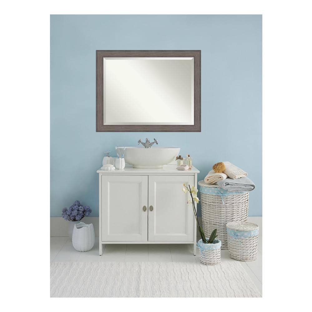 Country Barnwood 45 in. x 35 in. Beveled Rectangle Wood Framed Bathroom Wal